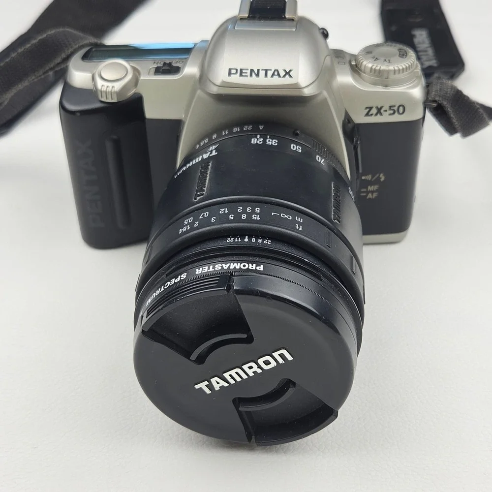 Pentax ZX-50 35mm SLR Film Camera w/ Tamron 28-105mm AF Lens & Date Back
